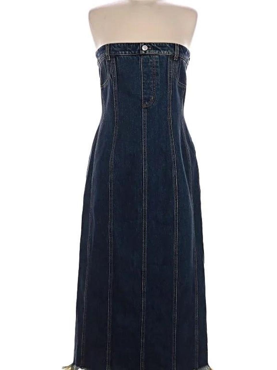 Alexander Mcqueen Strapless Dark Indigo Denim Maxi Dress